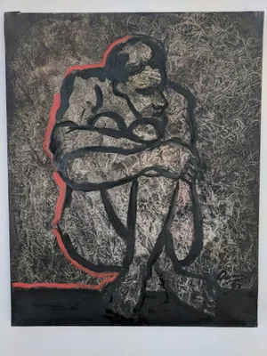 Nu accroupi avec contour rouge