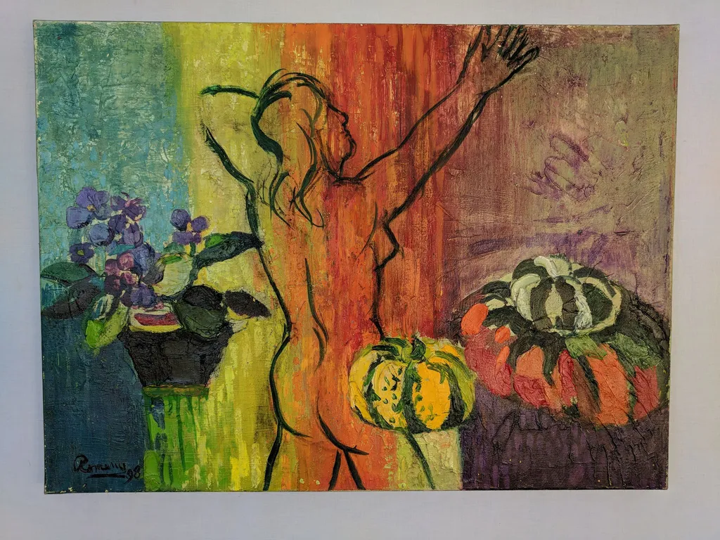 Nu entre fleurs et ponpon