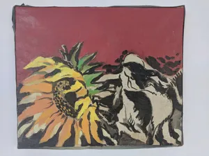 Tournesol sur fond rouge