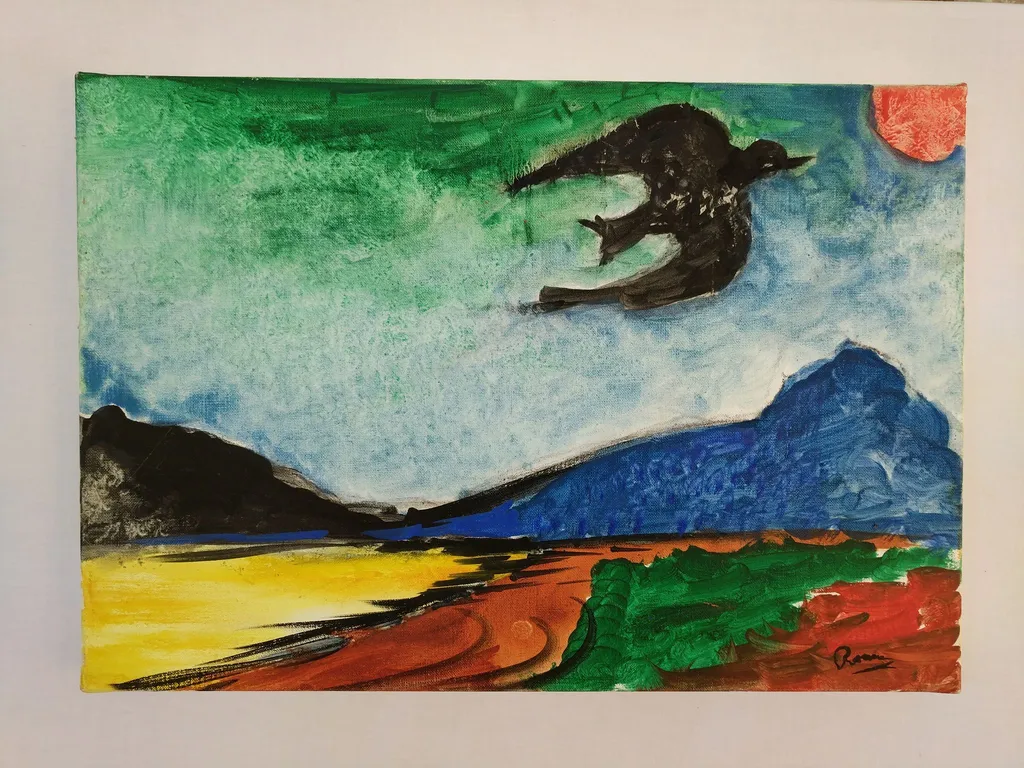 Bird by the sea with mountains